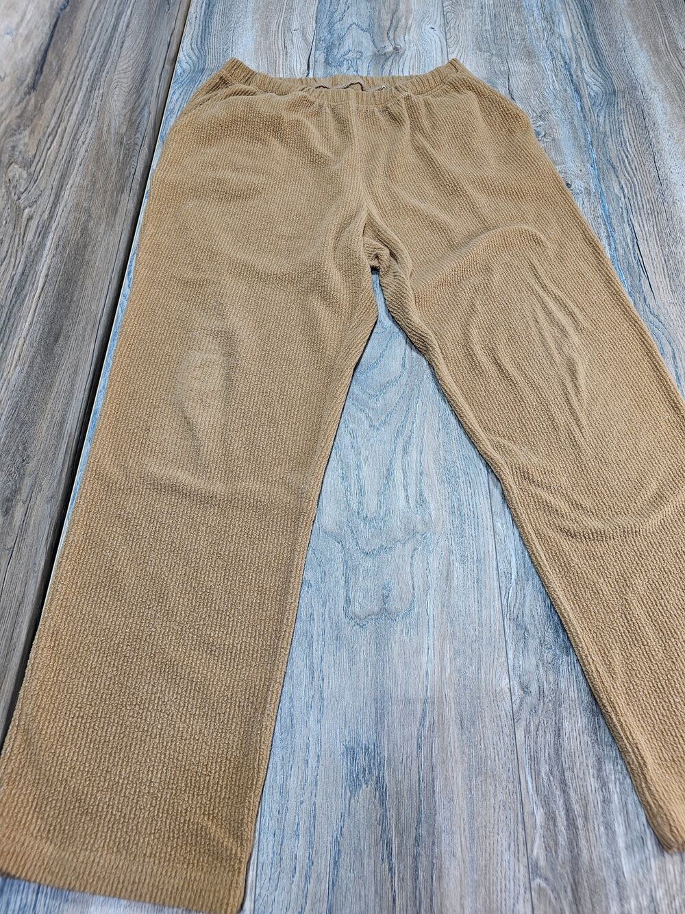 Salon Studio Women's 12P Tan Textured Knit Pull On Pants Petite Stretch